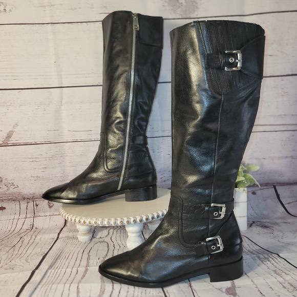 Michael Kors Alicia Women's Tall Leather Harness Buckle Riding Boot Size 8M - Picture 2 of 16